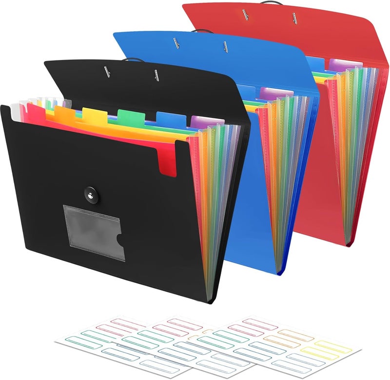 RIEJIN 3 Pack 7 Pocket Accordian File Organizer, Expanding File Folder with Labels, Plastic Expandable File Folder for Documents Letter Size A4 Papers - Image 1